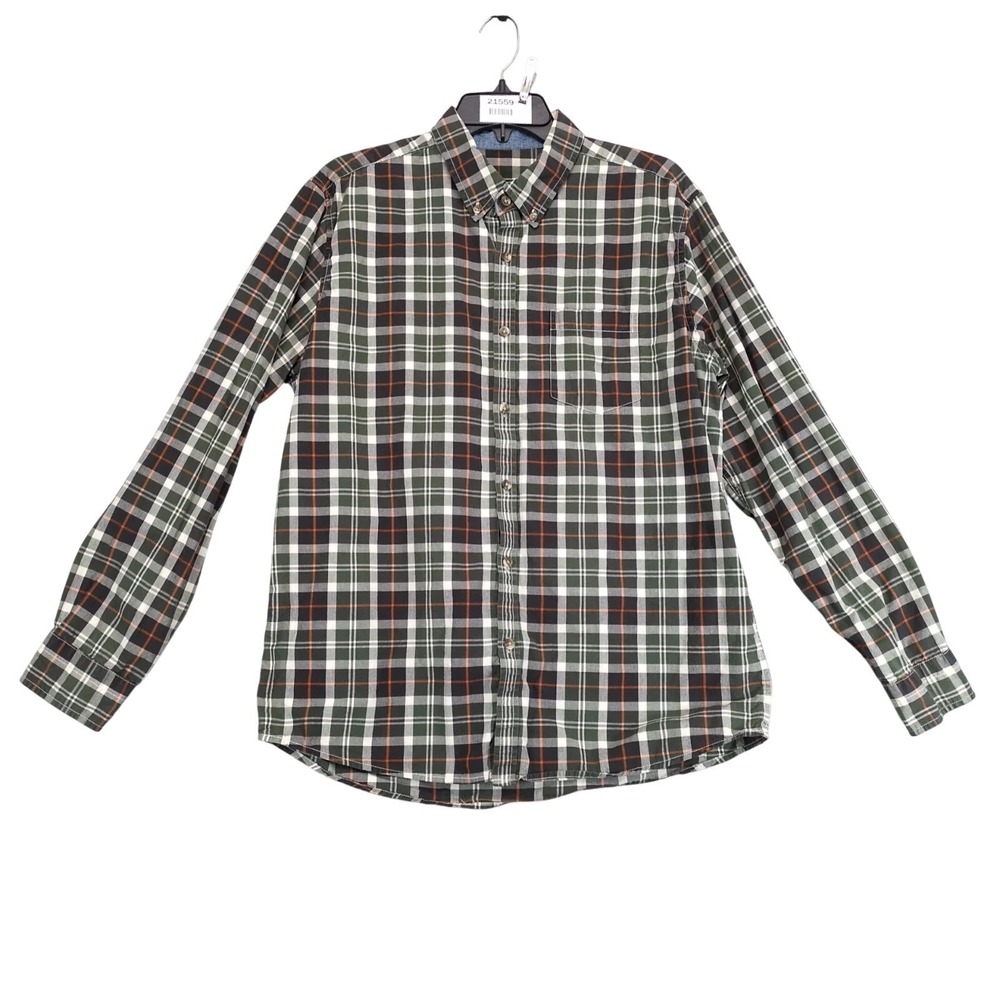 GH Bass Green Plaid Button Down Pocket Shirt Mens L Cotton Casual Preppy Coastal